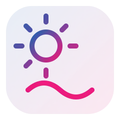 App icon with a diagonal purple-to-pink gradient and a stylized sun motif above a curved line, suggesting weather or mood tracking