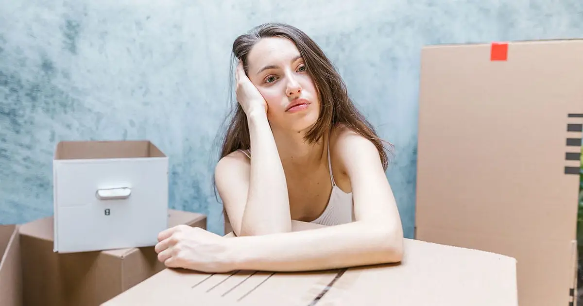 Stressful moving day situation with boxes